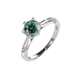 six-claw 925 sterling silver Green Moissanite jewelry ring for women