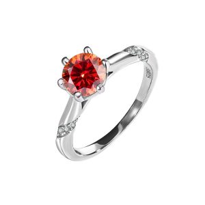 six-claw 925 sterling silver Red Moissanite jewelry ring for women