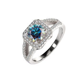 S925 sterling silver Blue Moissanite diamond ring