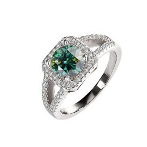 S925 sterling silver Green Moissanite diamond ring
