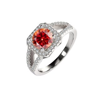 S925 sterling silver Red Moissanite diamond ring