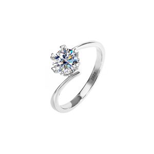 s925 sterling silver ring six claws classic crown moissanite women's ring