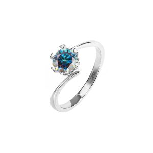 s925 sterling silver ring six claws classic crown Blue Moissanite women's ring