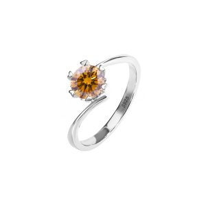 s925 sterling silver ring six claws classic crown Brown Moissanite women's ring