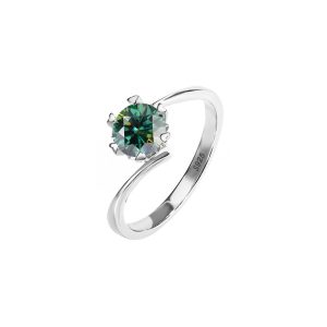 s925 sterling silver ring six claws classic crown Green Moissanite women's ring