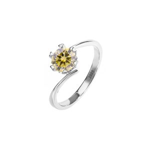 s925 sterling silver ring six claws classic crown Yellow Moissanite women's ring