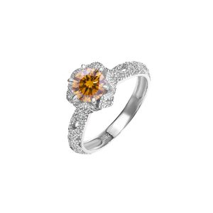 S925 Sterling Silver Ring Brown Moissanite Six Claw Women's Ring