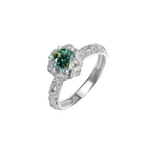 S925 Sterling Silver Ring Green Moissanite Six Claw Women's Ring