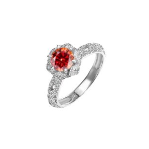 S925 Sterling Silver Ring Red Moissanite Six Claw Women's Ring