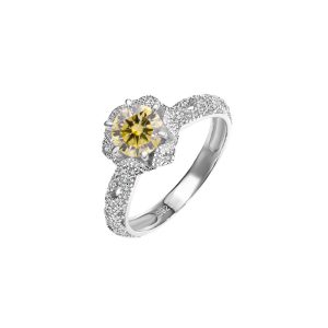 S925 Sterling Silver Ring Yellow Moissanite Six Claw Women's Ring