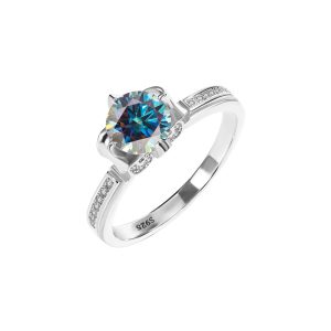 S925 silver Blue Moissanite petal ring