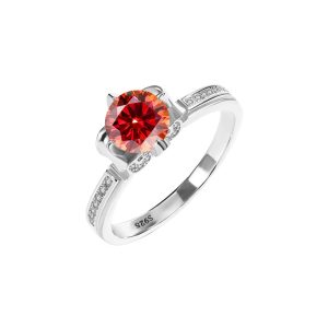 S925 silver Red Moissanite petal ring