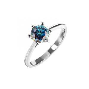 Gold-plated  s925 sterling silver classic six-claw Blue Moissanite ring
