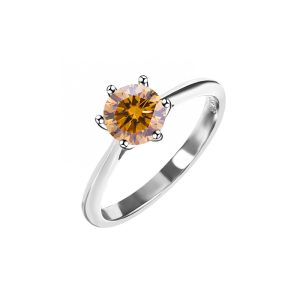 Gold-plated  s925 sterling silver classic six-claw Brown Moissanite ring
