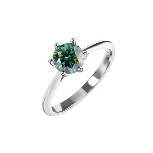 Gold-plated  s925 sterling silver classic six-claw Green Moissanite ring