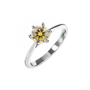 Gold-plated  s925 sterling silver classic six-claw Yellow Moissanite ring
