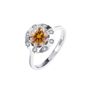 bouquet 925 sterling silver Brown Moissanite diamond ring