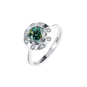 bouquet 925 sterling silver Green Moissanite diamond ring