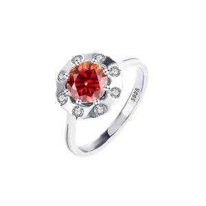 bouquet 925 sterling silver Red Moissanite diamond ring