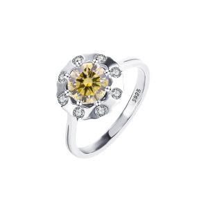 bouquet 925 sterling silver Yellow Moissanite diamond ring