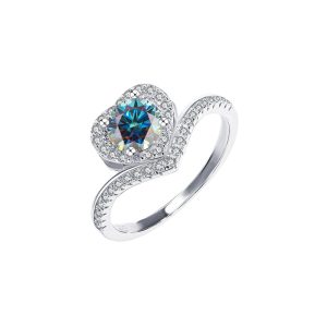 Love crown S925 silver Blue Moissanite diamond ring