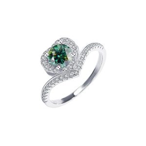 Love crown S925 silver Green Moissanite diamond ring