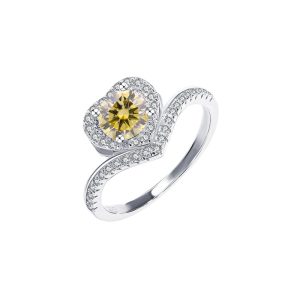 Love crown S925 silver Yellow Moissanite diamond ring