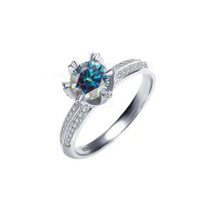 maple leaf inlaid Blue Moissanite ring