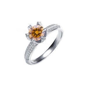 maple leaf inlaid Brown Moissanite ring