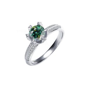 maple leaf inlaid Green Moissanite ring