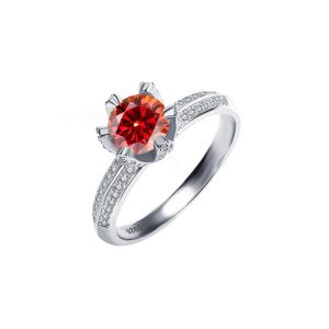 maple leaf inlaid Red Moissanite ring