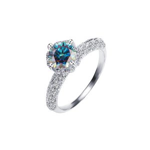 Angel wings Blue Moissanite ring