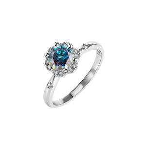 S925 sterling silver six claw Blue Moissanite wedding ring wholesale