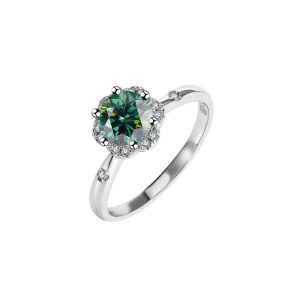 S925 sterling silver six claw Green Moissanite wedding ring wholesale