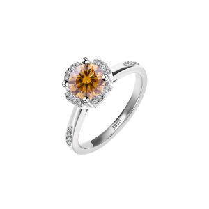 Hollow four-claw classic crown Brown Moissanite ring