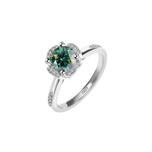 Hollow four-claw classic crown Green Moissanite ring