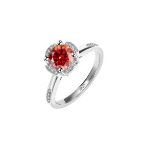 Hollow four-claw classic crown Red Moissanite ring