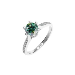 classic six-claw rotating sterling silver Green Moissanite ring