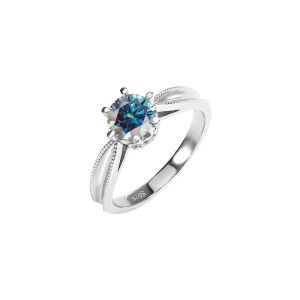 Six Claw Classic 925 Sterling Silver Blue Moissanite Ring