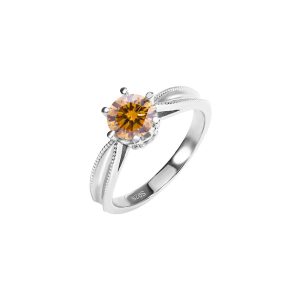Six Claw Classic 925 Sterling Silver Brown Moissanite Ring