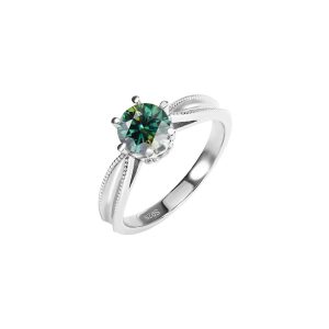 Six Claw Classic 925 Sterling Silver Green Moissanite Ring