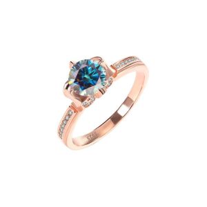Four-pronged warbler tail flower Blue Moissanite ring