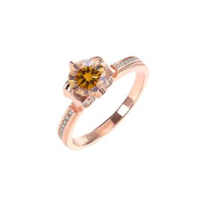 Four-pronged warbler tail flower Brown Moissanite ring