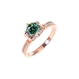 Four-pronged warbler tail flower Green Moissanite ring