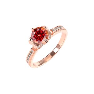Four-pronged warbler tail flower Red Moissanite ring