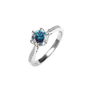 s925 silver hollow six claws classic crown diamond ring