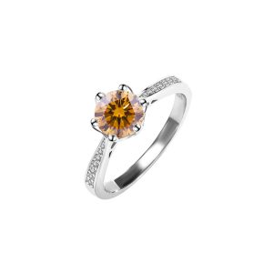 s925 silver hollow six claws classic crown diamond ring