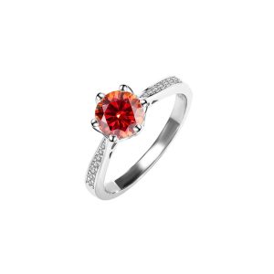 s925 silver hollow six claws classic crown diamond ring