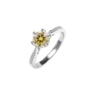 s925 silver hollow six claws classic crown diamond ring