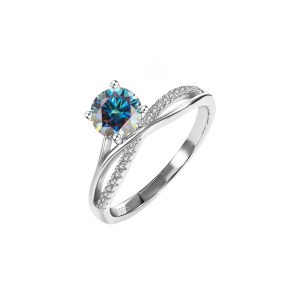 925 sterling silver Blue Moissanite diamond ring for women